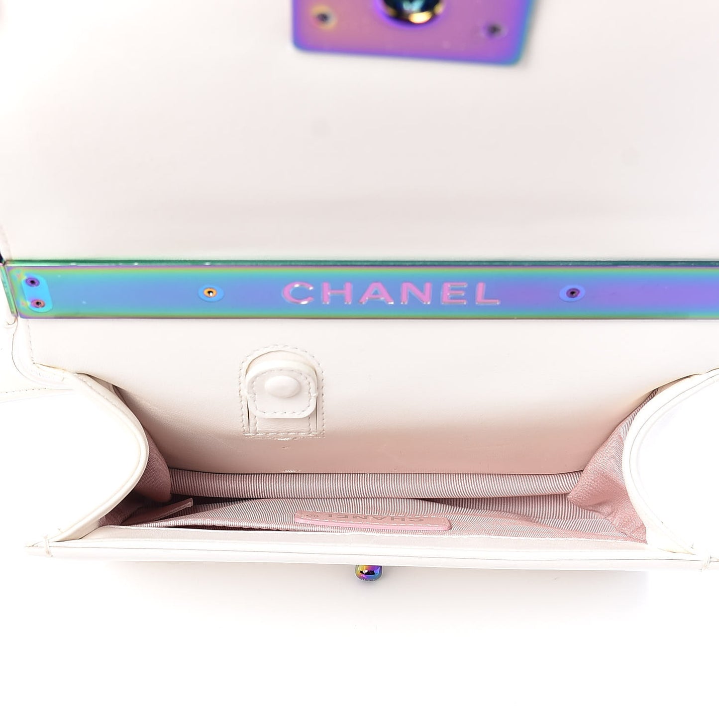 Lambskin LED Iridescent Metal Small Boy Flap White Multicolor