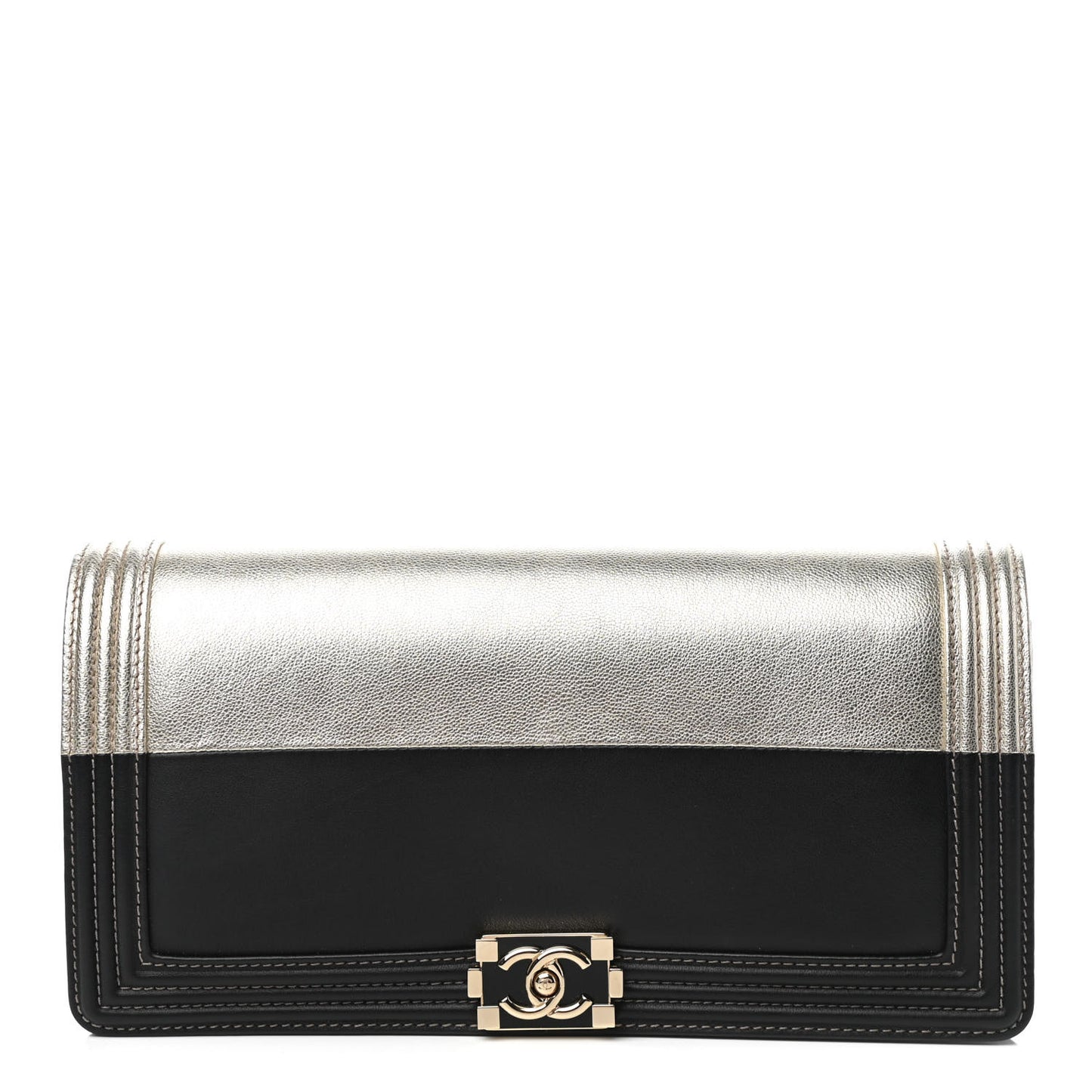 Metallic Goatskin Calfskin Boy Flap Clutch Gold Black