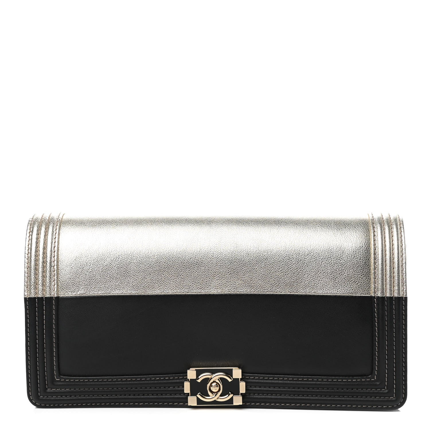 Chanel Metallic Goatskin Calfskin Boy Flap Clutch Gold Black 1 of 8