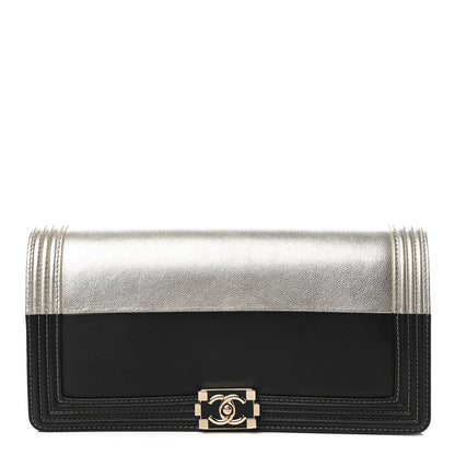 Chanel Metallic Goatskin Calfskin Boy Flap Clutch Gold Black 1 of 8