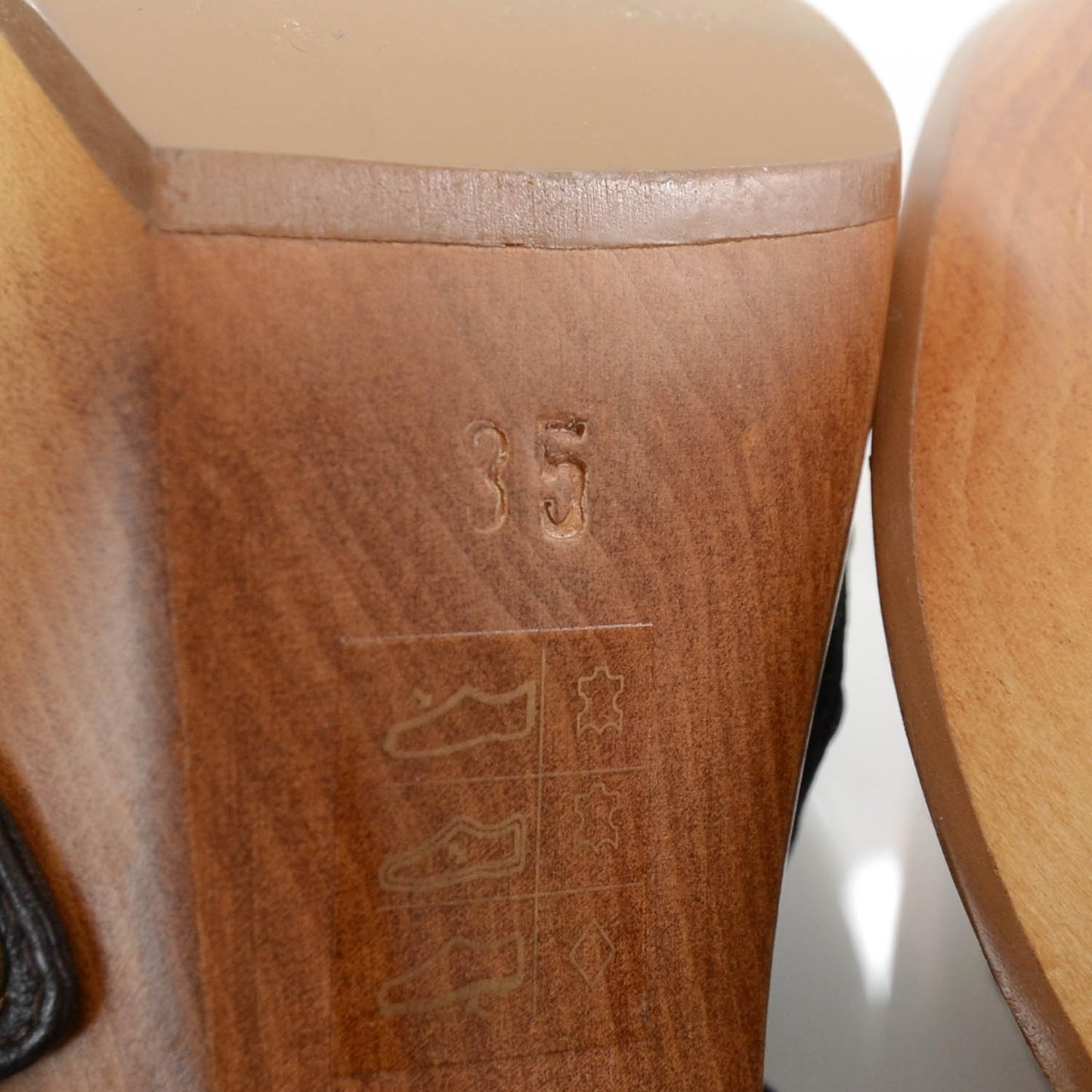 Leather Wood Platform Heels 35 Brown