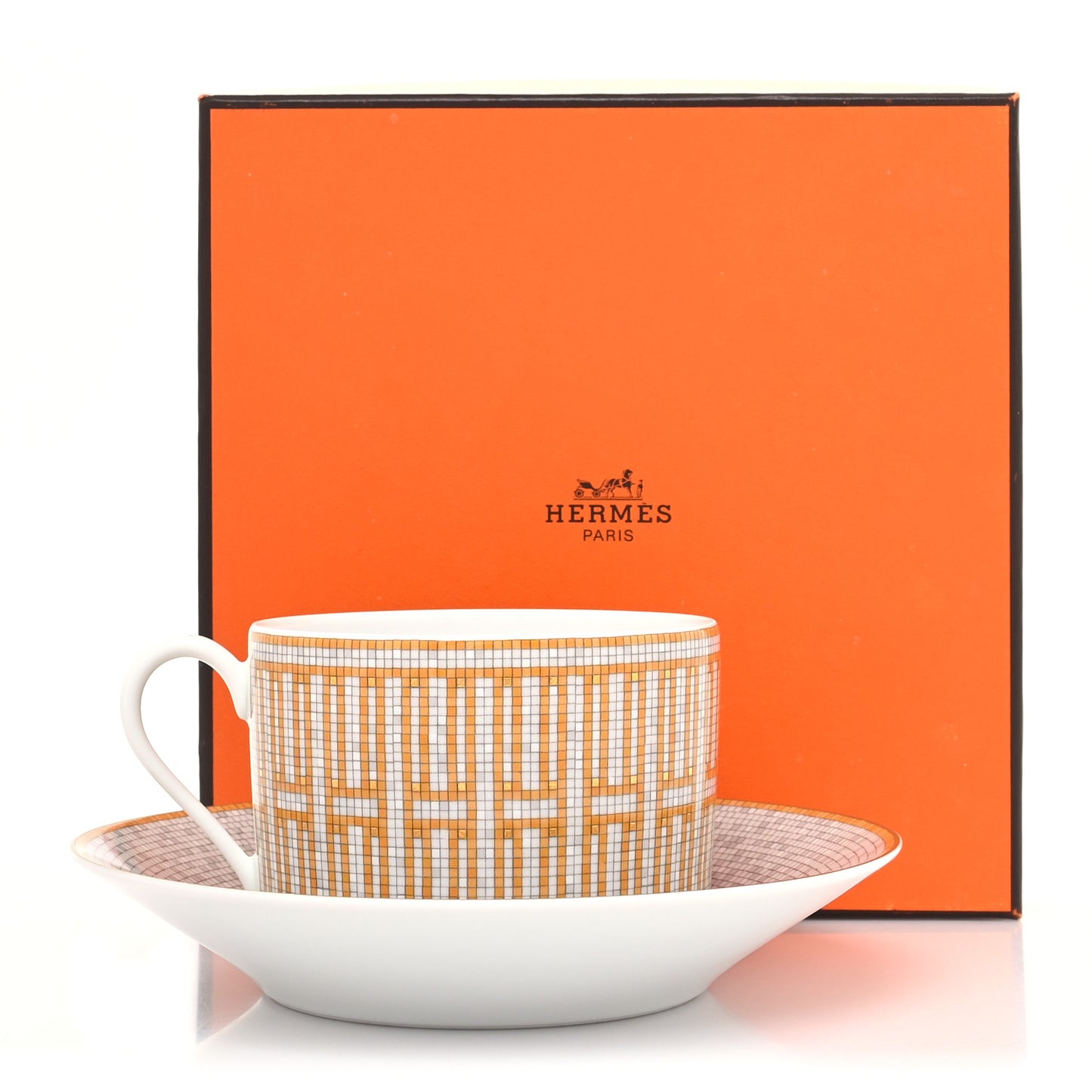 Porcelain Mosaique Au 24 Gold Breakfast Cup and Saucer