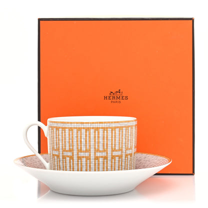 Hermes Porcelain Mosaique Au 24 Gold Breakfast Cup and Saucer 11 of 11
