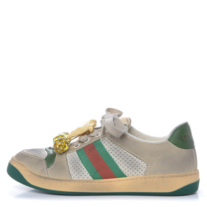 Gucci Nubuck Web Cherries Womens Screener Sneakers 39 Dusty Milk White Vintage Green 1 of 9
