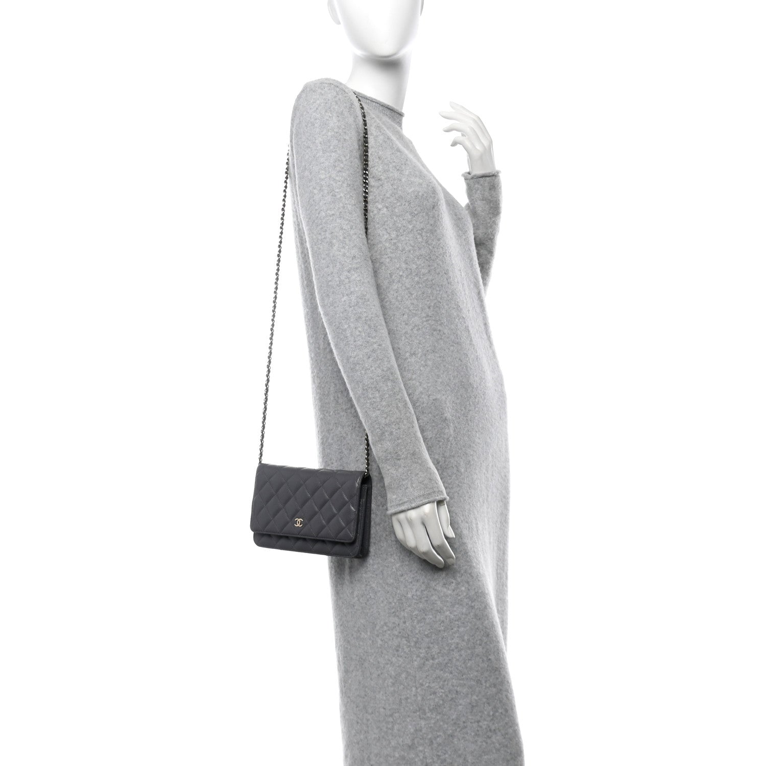 Chanel Caviar Quilted Wallet on Chain WOC Grey 2 of 11