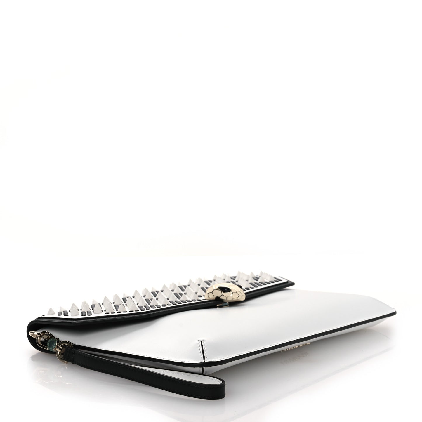 X NICHOLAS KIRKWOOD Calfskin Studded Serpenti Envelope Clutch White