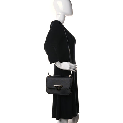 Prada Saffiano Cuir Triangle Embleme Flap Shoulder Bag Black 2 of 12