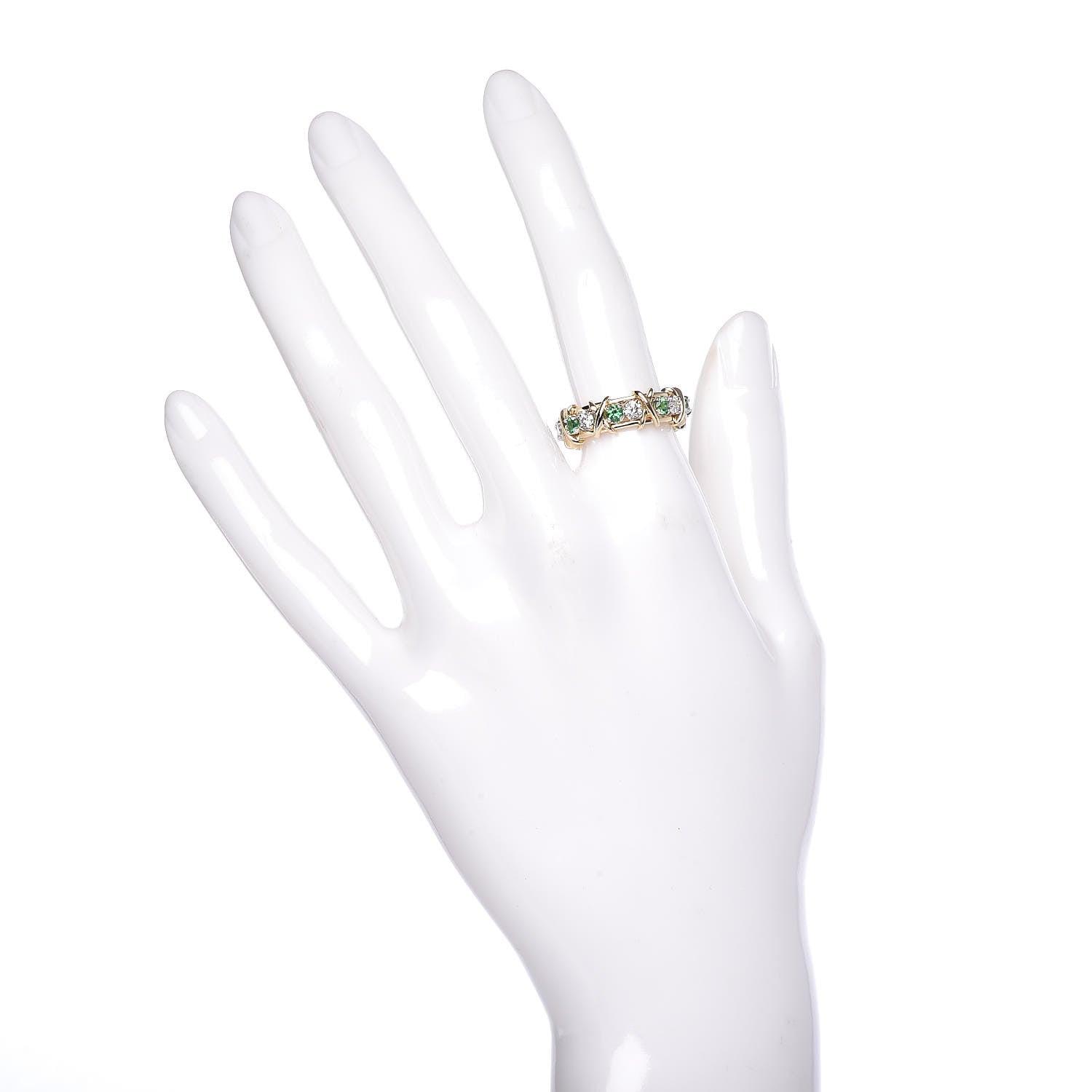 Tiffany 18K Yellow Gold Platinum Tsavorite Schlumberger Sixteen Stone Ring 50 5.5 2 of 6