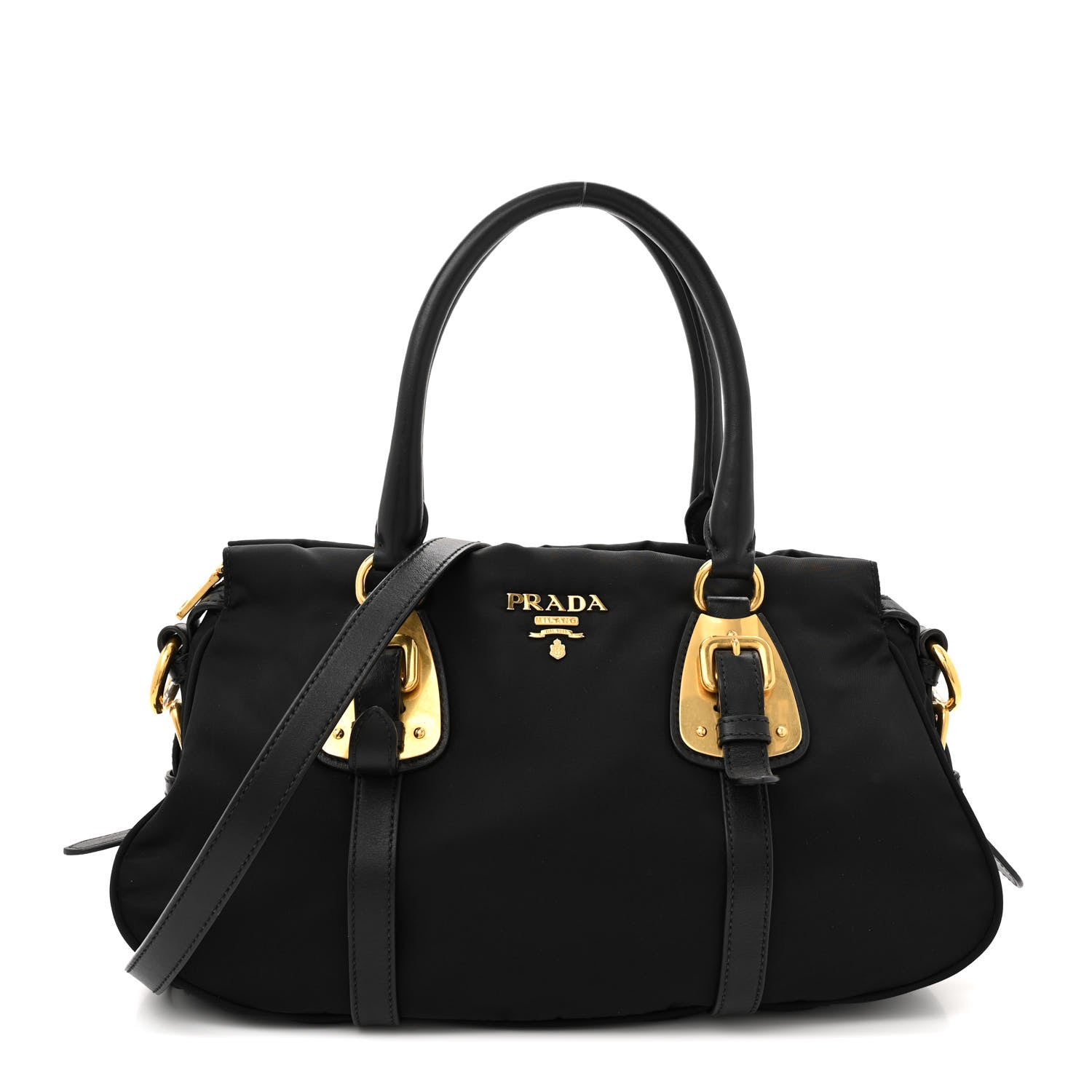 Prada Tessuto Nylon Soft Calfskin Shopping Satchel Black 1 of 16