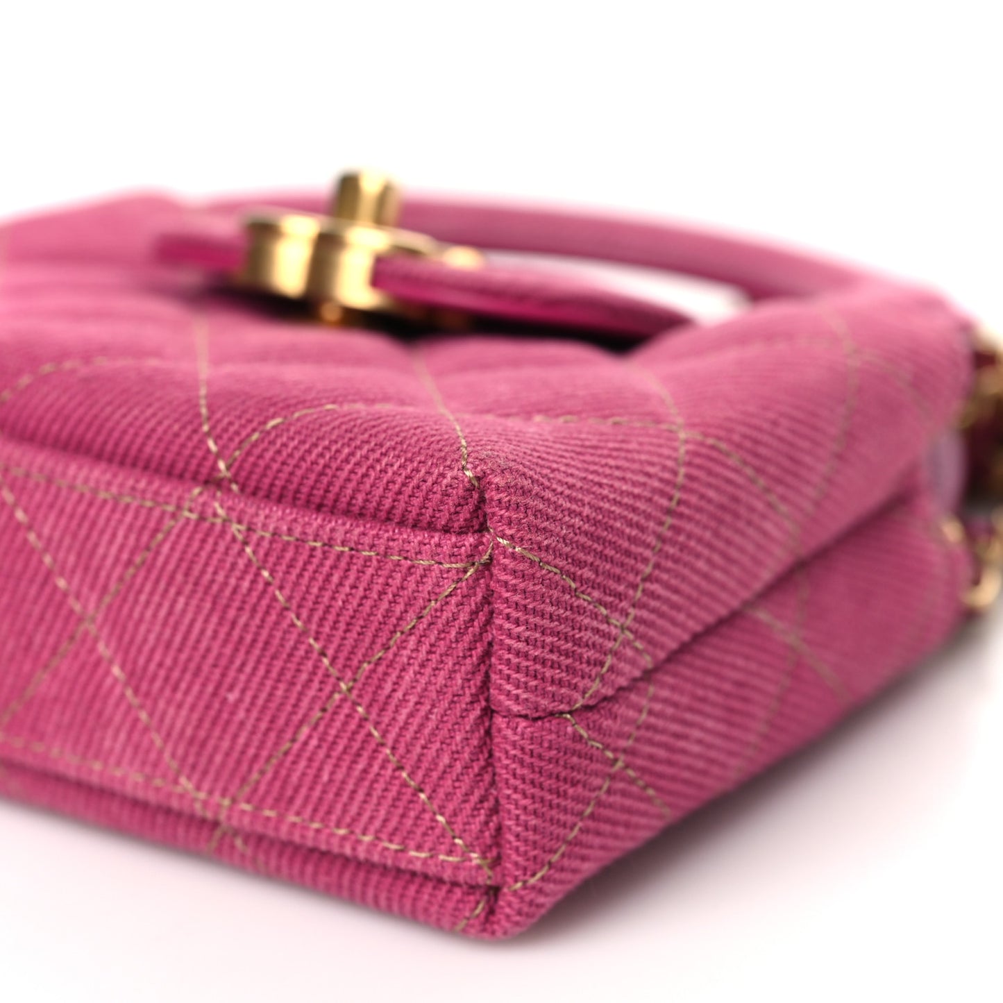 Denim Quilted Mini Nano Kelly Shopper Fuchsia