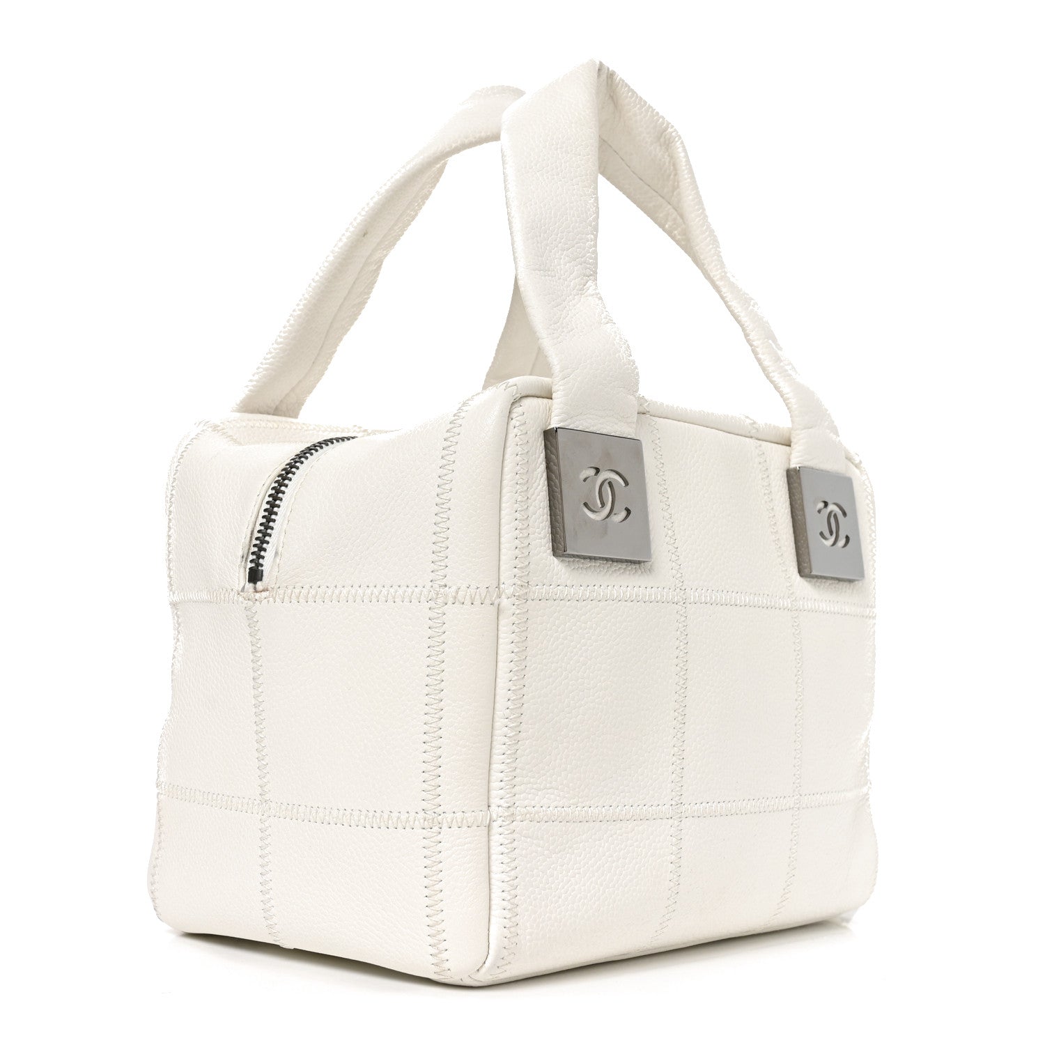Chanel Caviar Square Stitched Bowler White 2 of 10