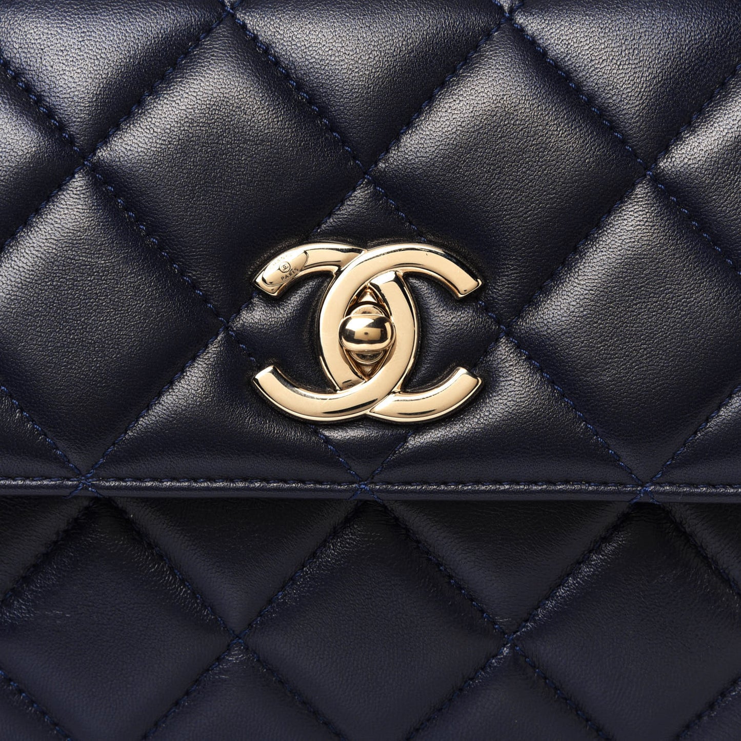Lambskin Quilted Small Trendy CC Flap Dual Handle Bag Navy