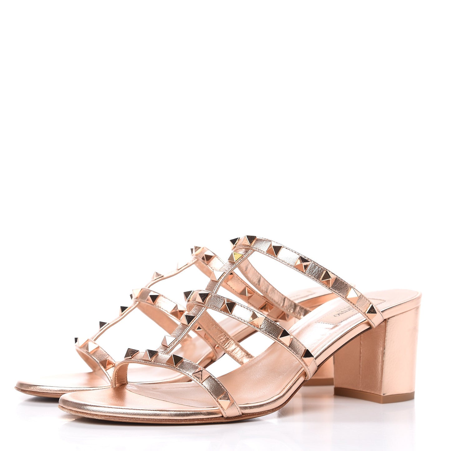 Metallic Nappa Rockstud 60mm Caged Slide Sandals 41 Rame