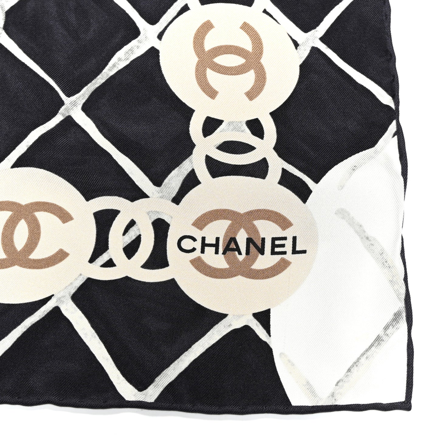Silk Camellia CC Square Scarf Black