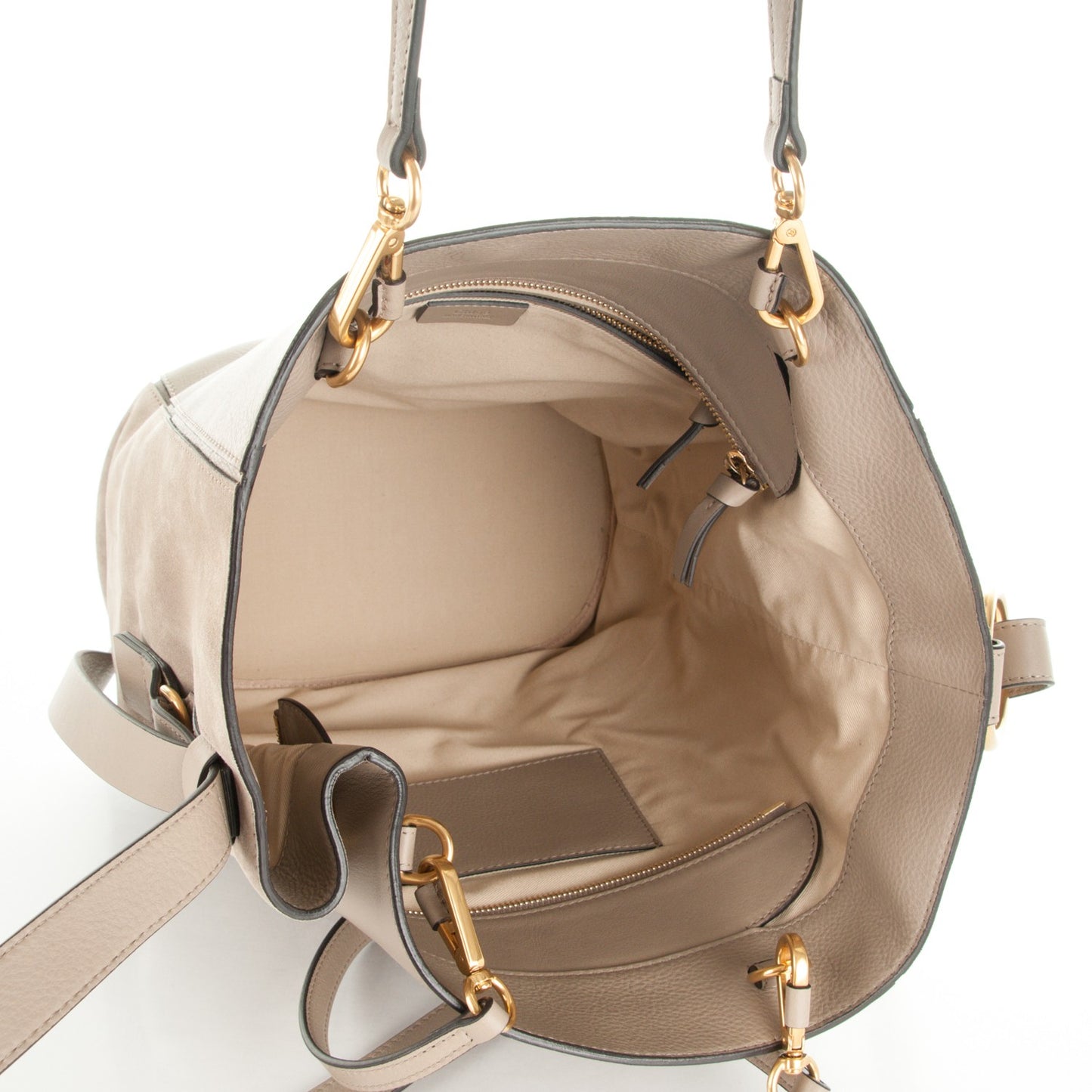 Smooth Suede Calfskin Medium Myer Double Carry Bag Motty Grey