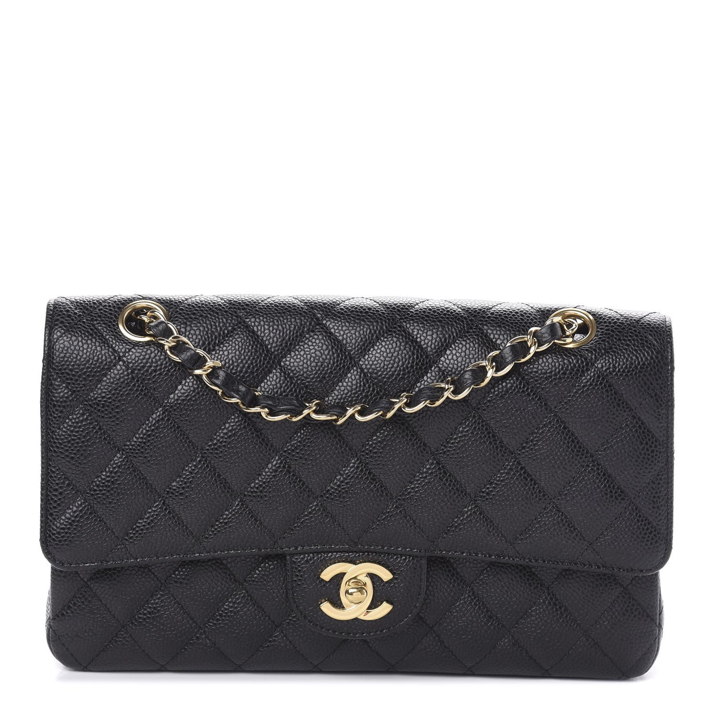 Caviar Quilted Medium Double Flap Black