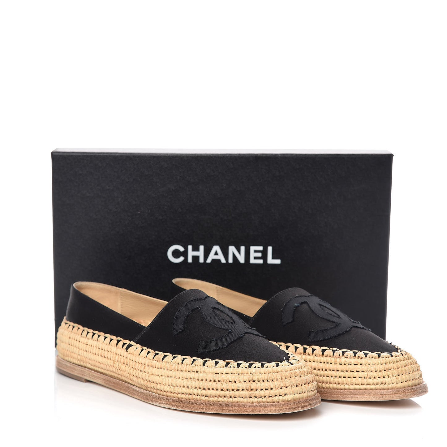 Satin Grosgrain CC Espadrilles 38 Black