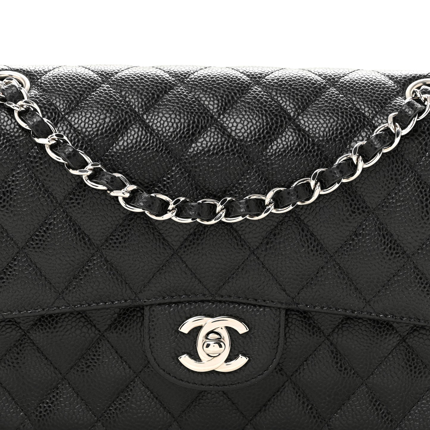 Caviar Quilted Medium Double Flap Black