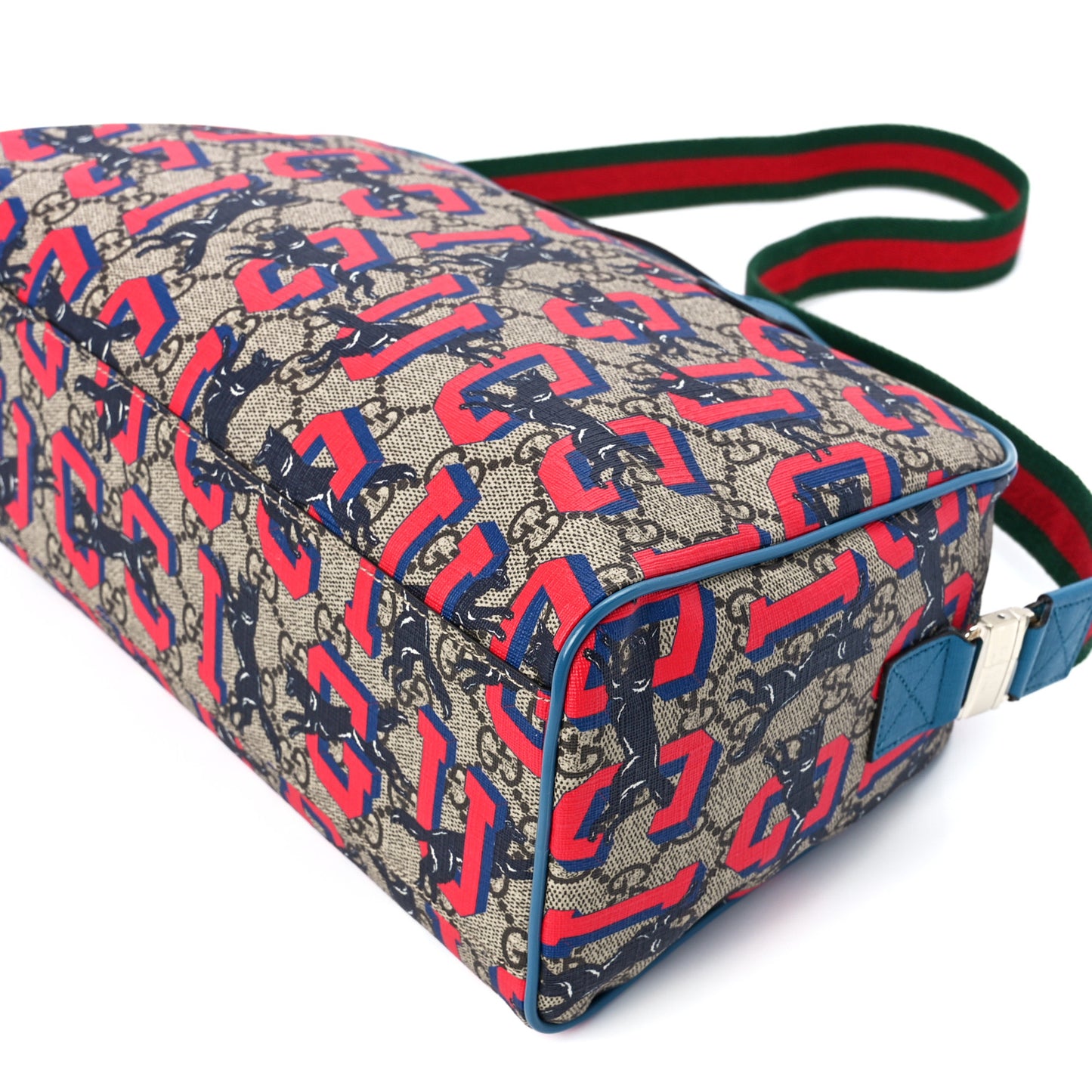 GG Supreme Monogram Wolves Print Childrens Shoulder Bag Beige Red