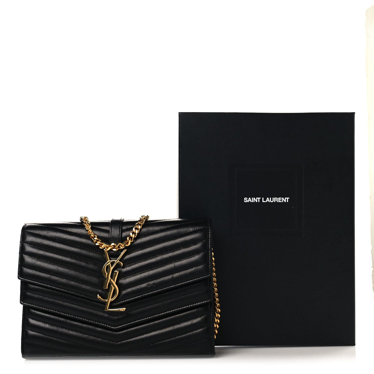 Lambskin Matelasse Chevron Monogram Sulpice Chain Wallet Black