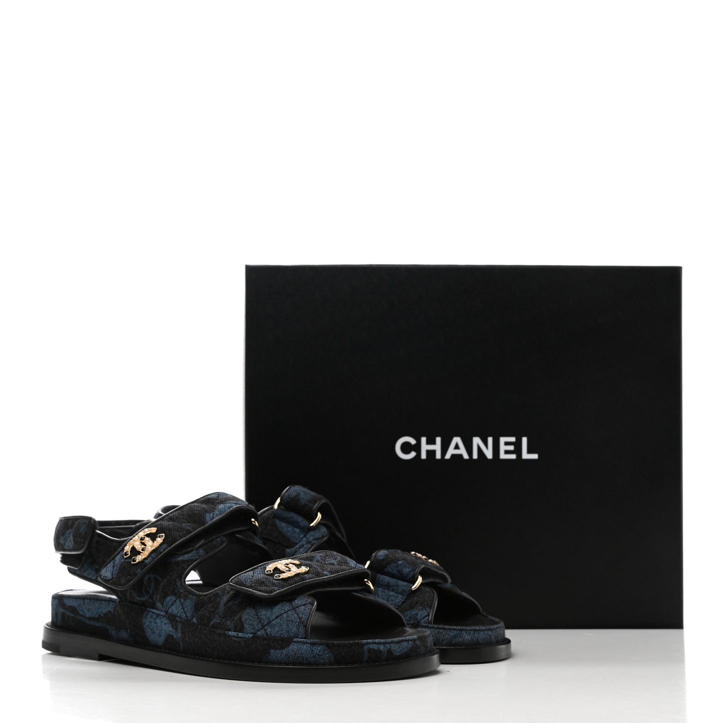 Denim Velcro Dad Sandals 36.5 Dark Grey Blue Black