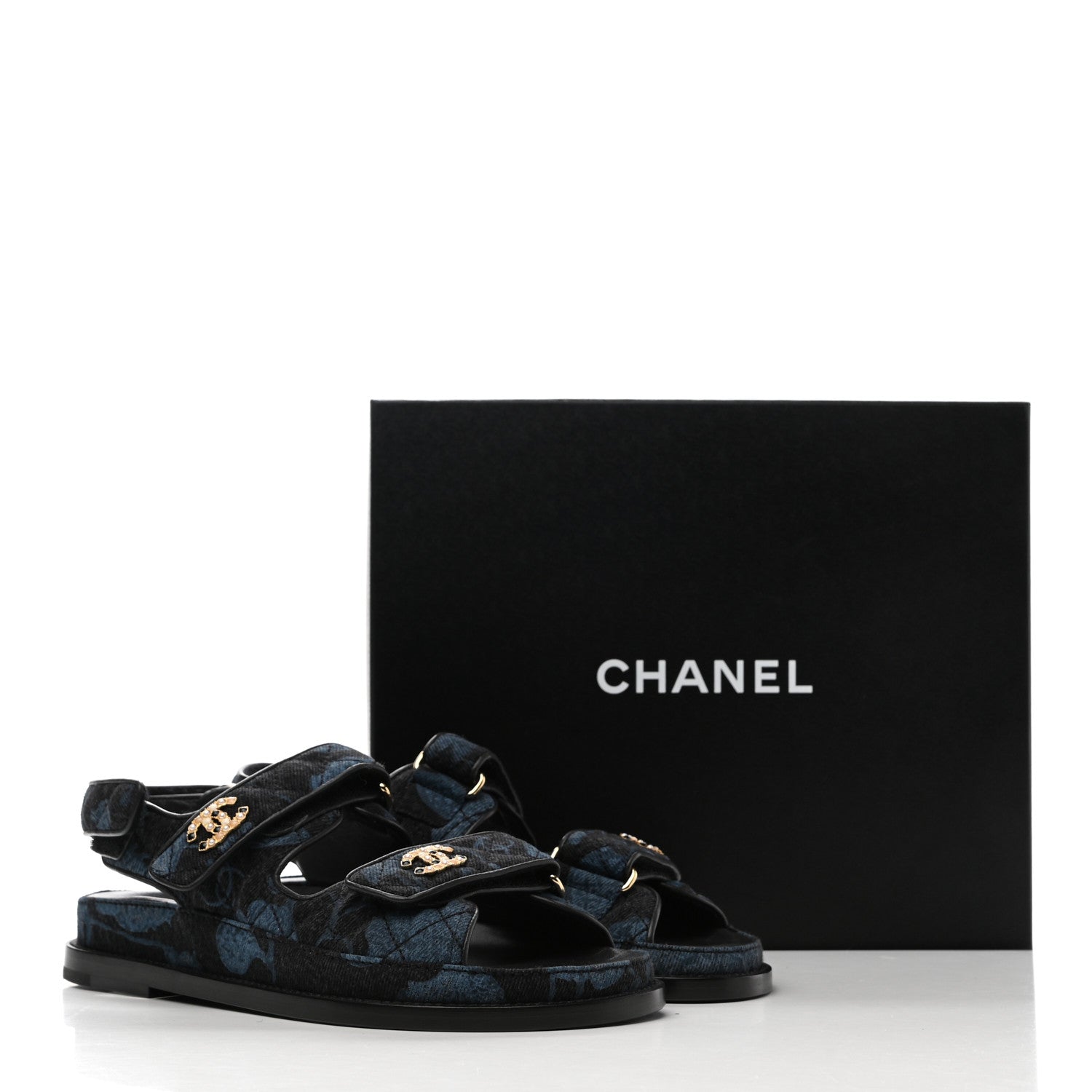 Chanel Denim Velcro Dad Sandals 36.5 Dark Grey Blue Black 9 of 9
