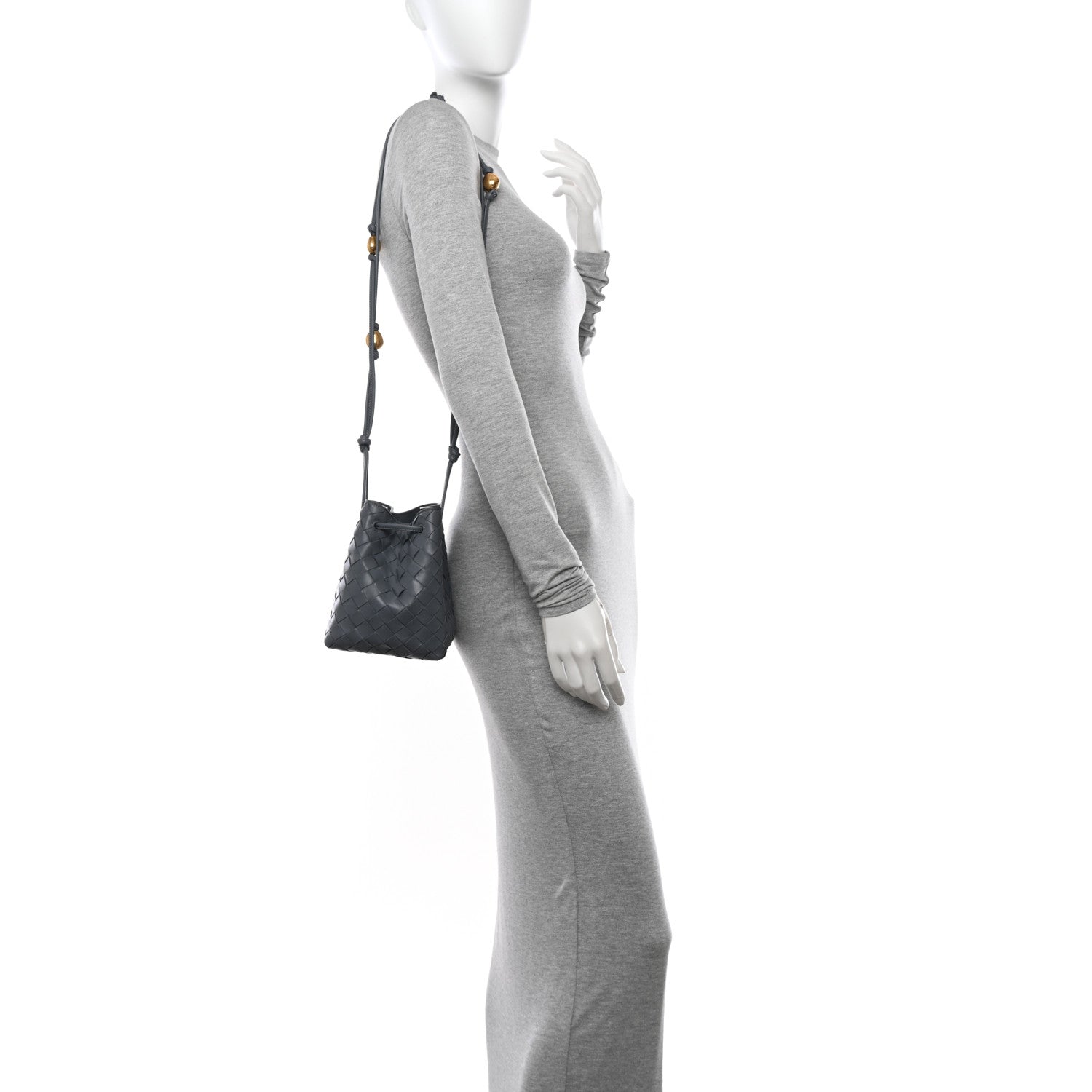 Bottega Veneta Nappa Intrecciato Small Drawstring Bucket Bag Thunder 2 of 9