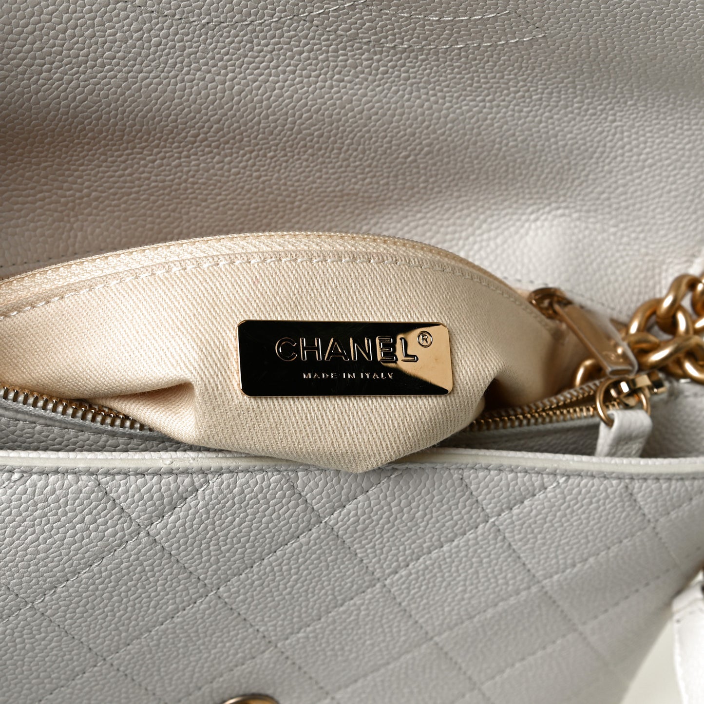Grained Calfskin Small Stitched Flap White