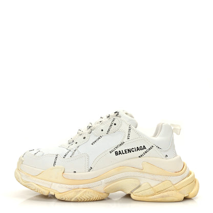Balenciaga Technical Fabric Allover Logo Womens Triple S Sneakers 39 White Black 1 of 8