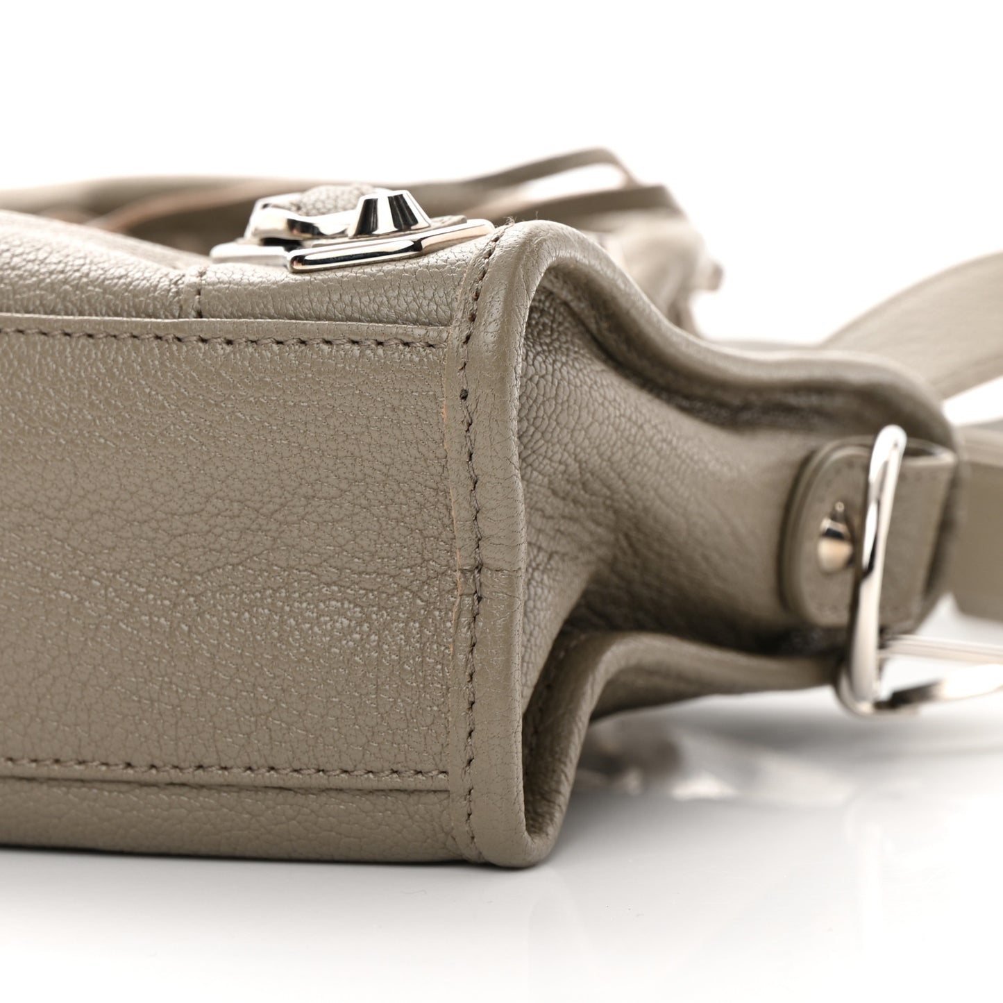Chevre Silver Metallic Edge Hardware Mini City Gris Taupe