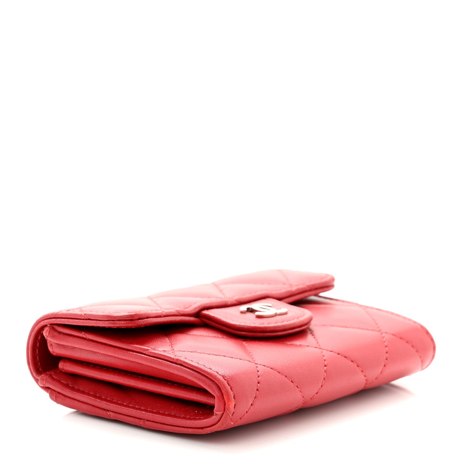 Chanel Lambskin Quilted Flap Card Holder Wallet Red 4 of 8