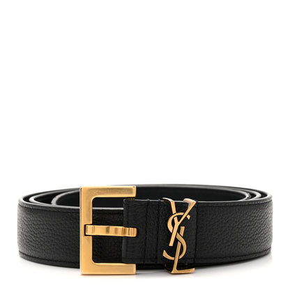 Saint Laurent Grained Calfskin Monogram Cassandre Square Buckle Belt 90 36 Black 1 of 7