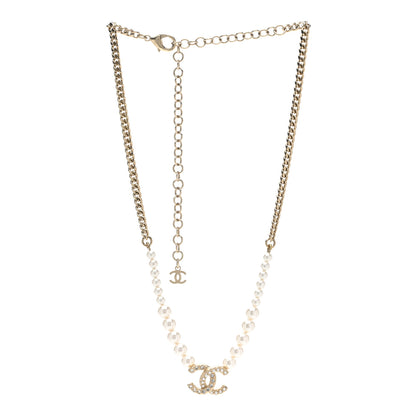 Chanel Pearl Crystal Chain CC Necklace Gold 3 of 6