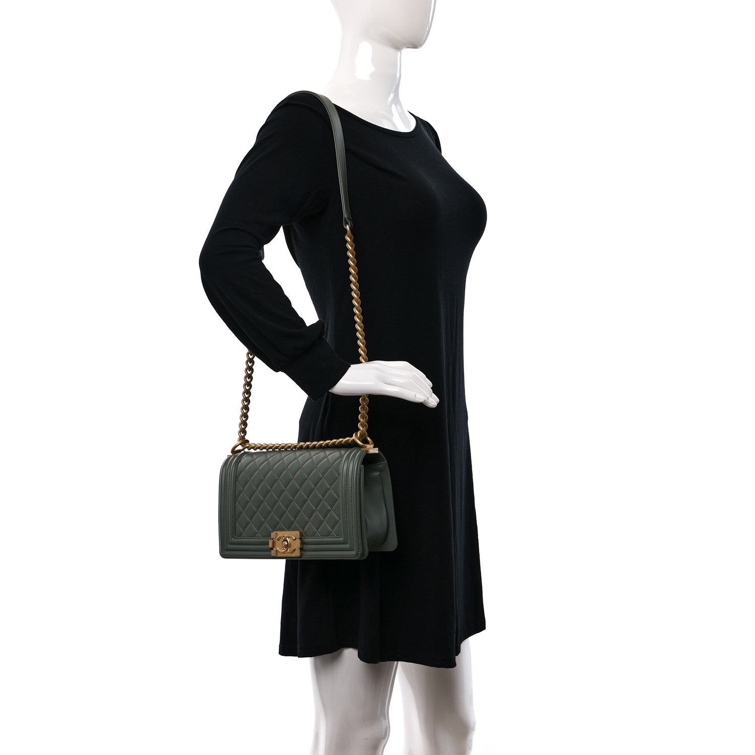 Chanel Calfskin Quilted Medium Boy Flap Dark Green 2 of 10