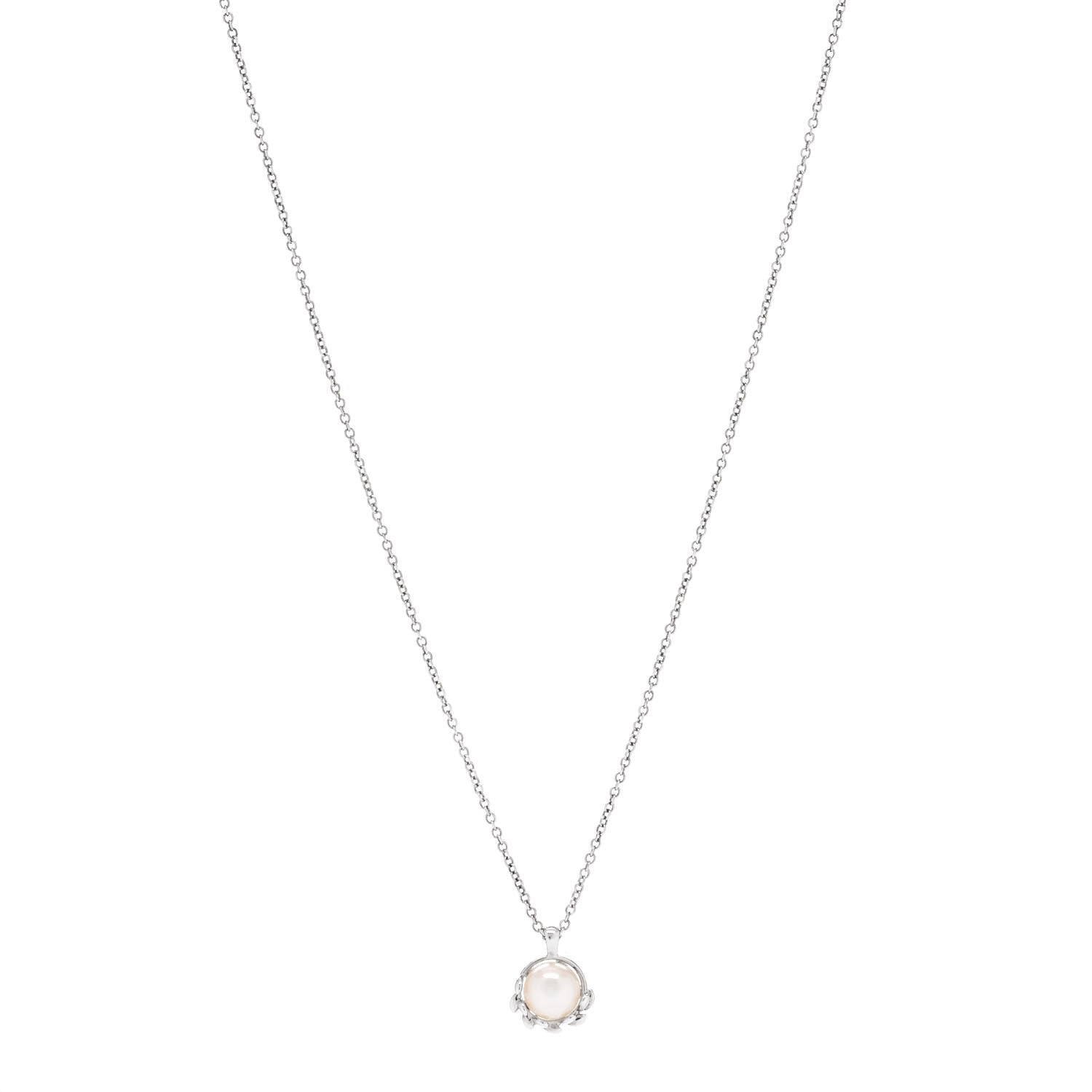 Tiffany Sterling Silver Pearl Paloma Picasso Olive Leaf Pendant Necklace 1 of 5