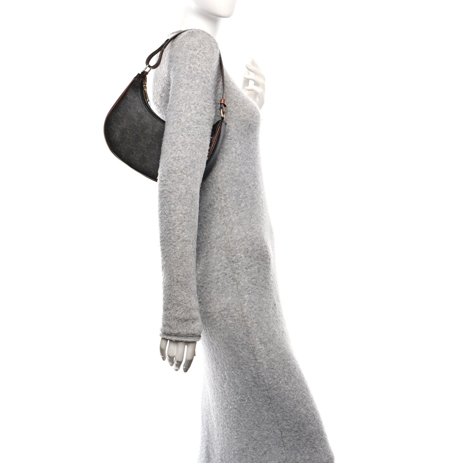 Celine Triomphe Canvas Calfskin Ava Shoulder Bag Tan 2 of 12