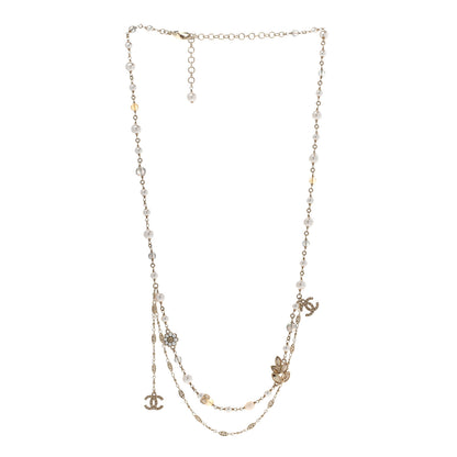 Chanel Pearl Bead Crystal CC Necklace Gold White 3 of 7