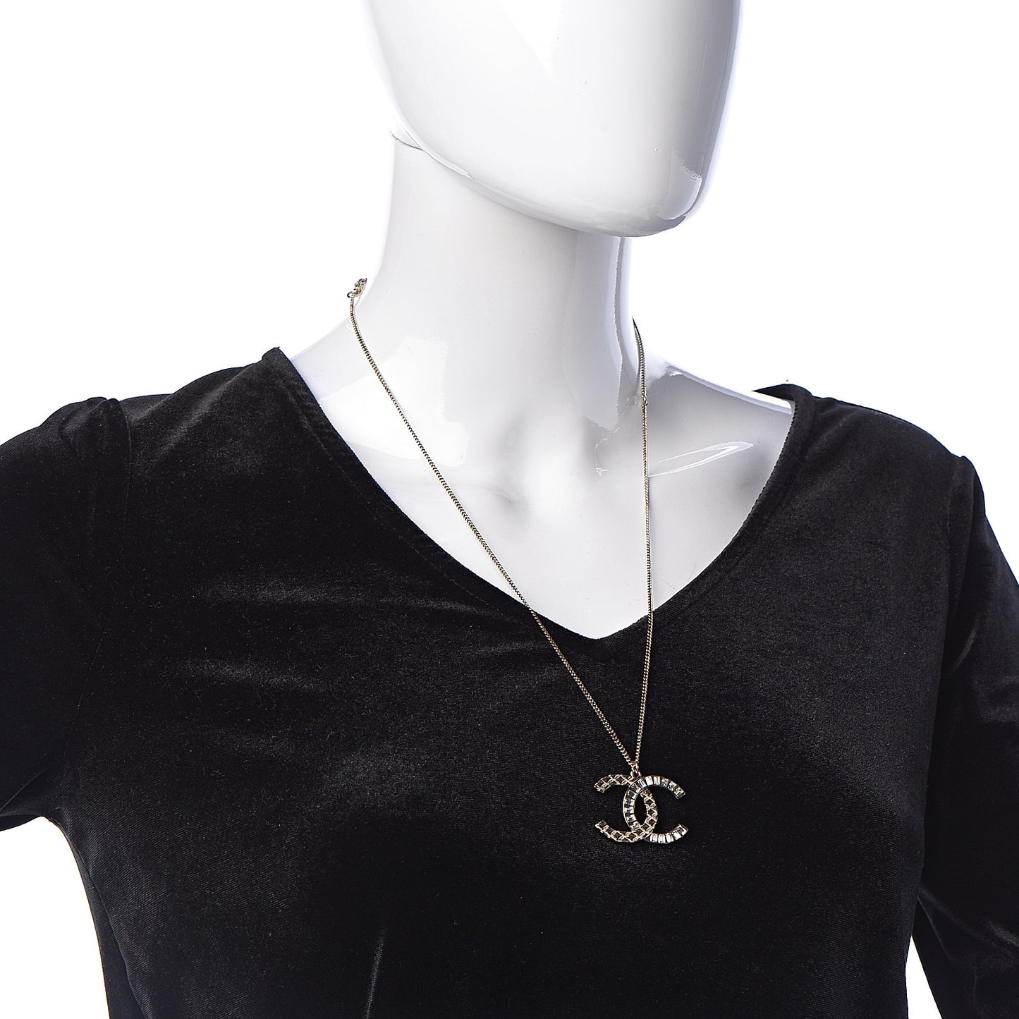 Baguette Crystal Quilted CC Pendant Necklace Gold