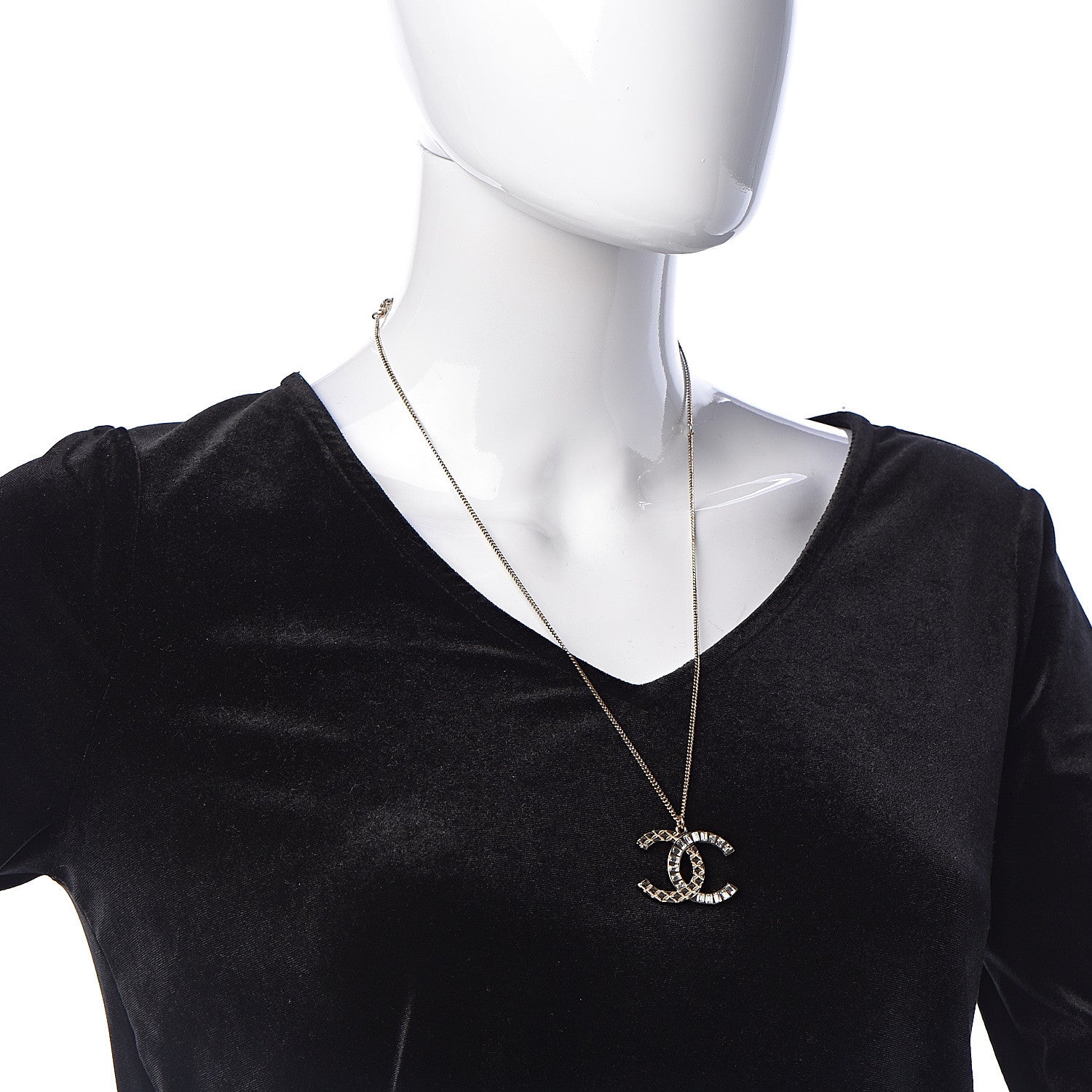 Chanel Baguette Crystal Quilted CC Pendant Necklace Gold 2 of 6