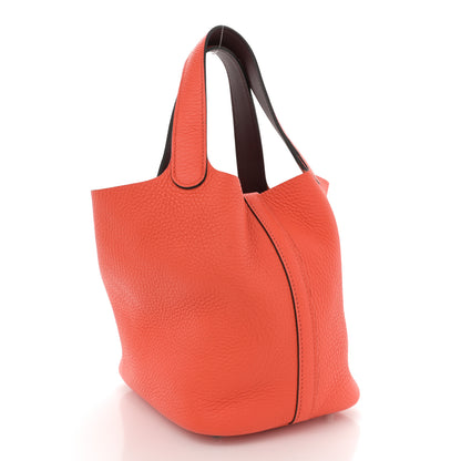 Hermes Taurillon Clemence Swift Eclat Picotin Lock 18 PM Orange Poppy Prune 3 of 10