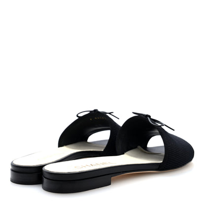 Chanel Fabric Embroidered CC Bow Mules 38 Black 4 of 8