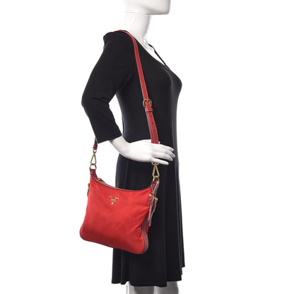 Prada Tessuto Nylon Saffiano Vela Crossbody Bag Red 2 of 11