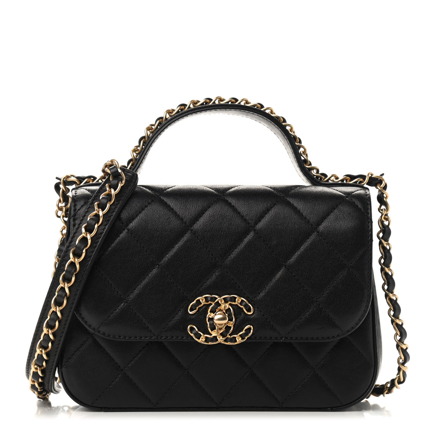 Chanel Lambskin Quilted Small Chain Infinity Top Handle Flap Black 1 of 9