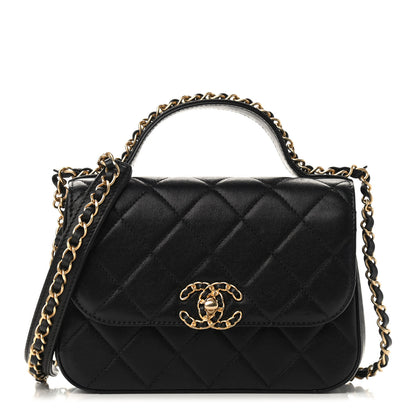 Chanel Lambskin Quilted Small Chain Infinity Top Handle Flap Black 1 of 9