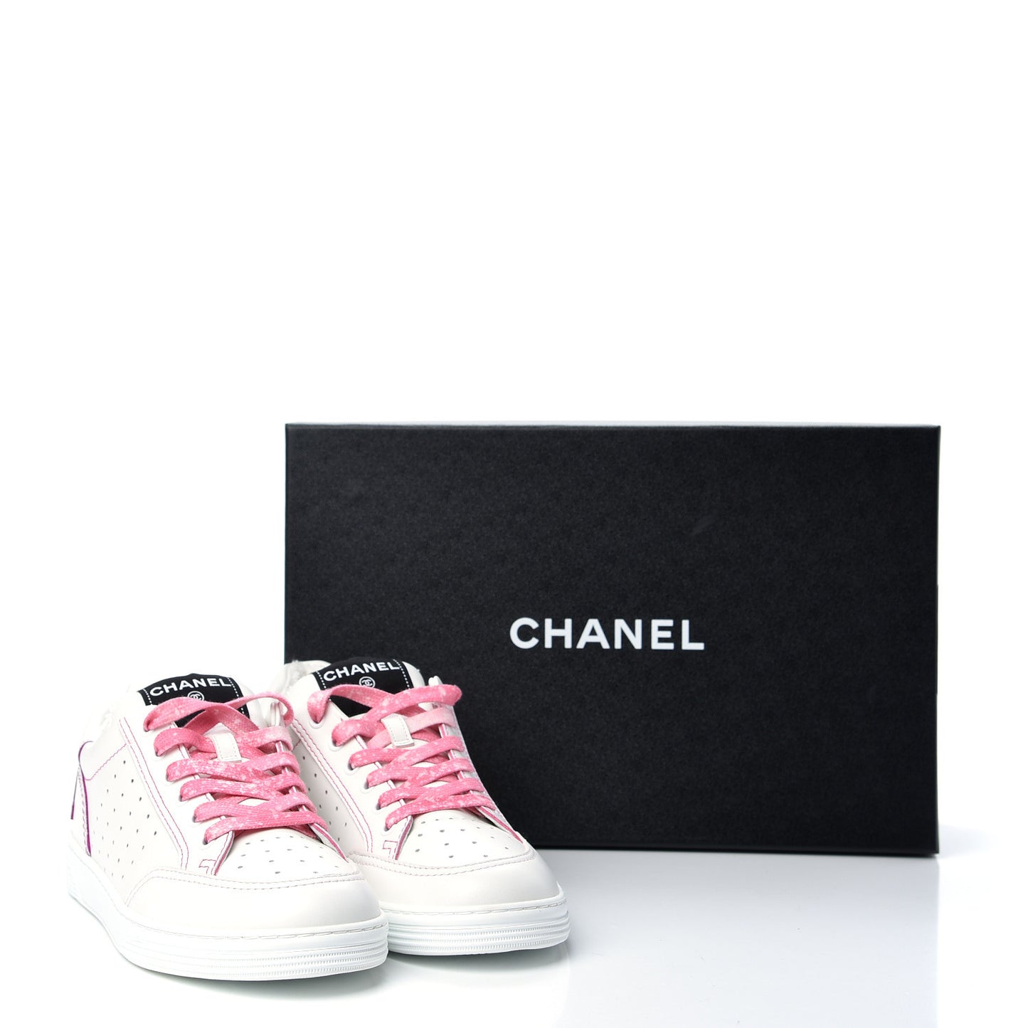 Calfskin Womens Logo Sneakers 38.5 Pink White