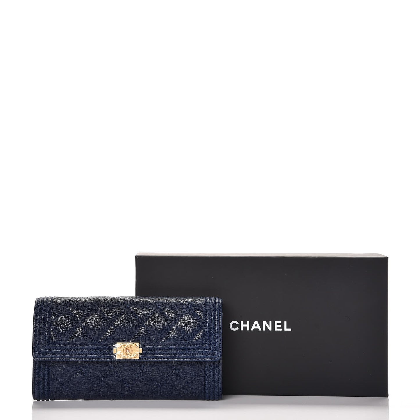 Caviar Quilted Boy Flap Wallet Blue