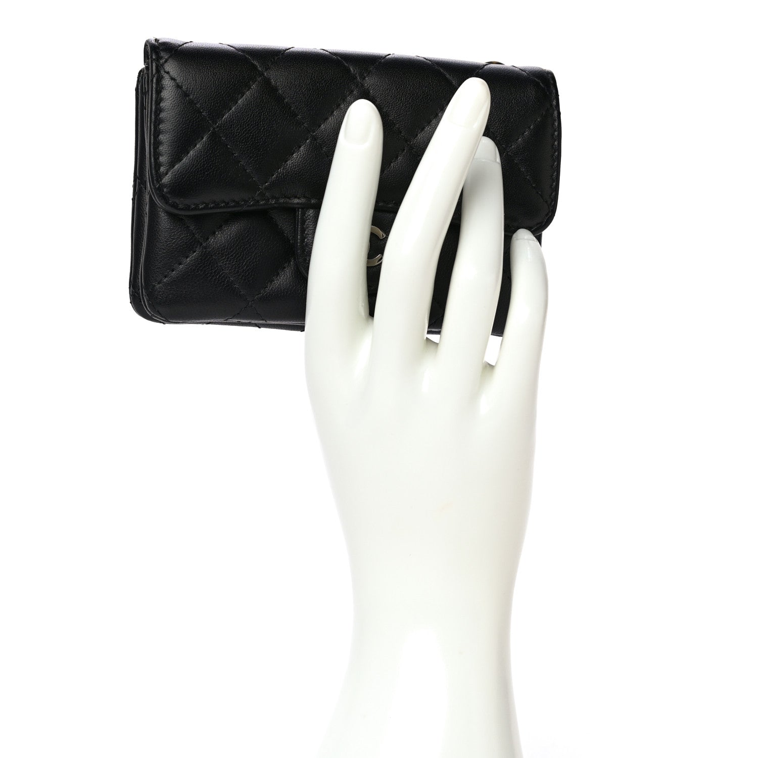Chanel Lambskin Quilted Zip Card Holder Black 2 of 14