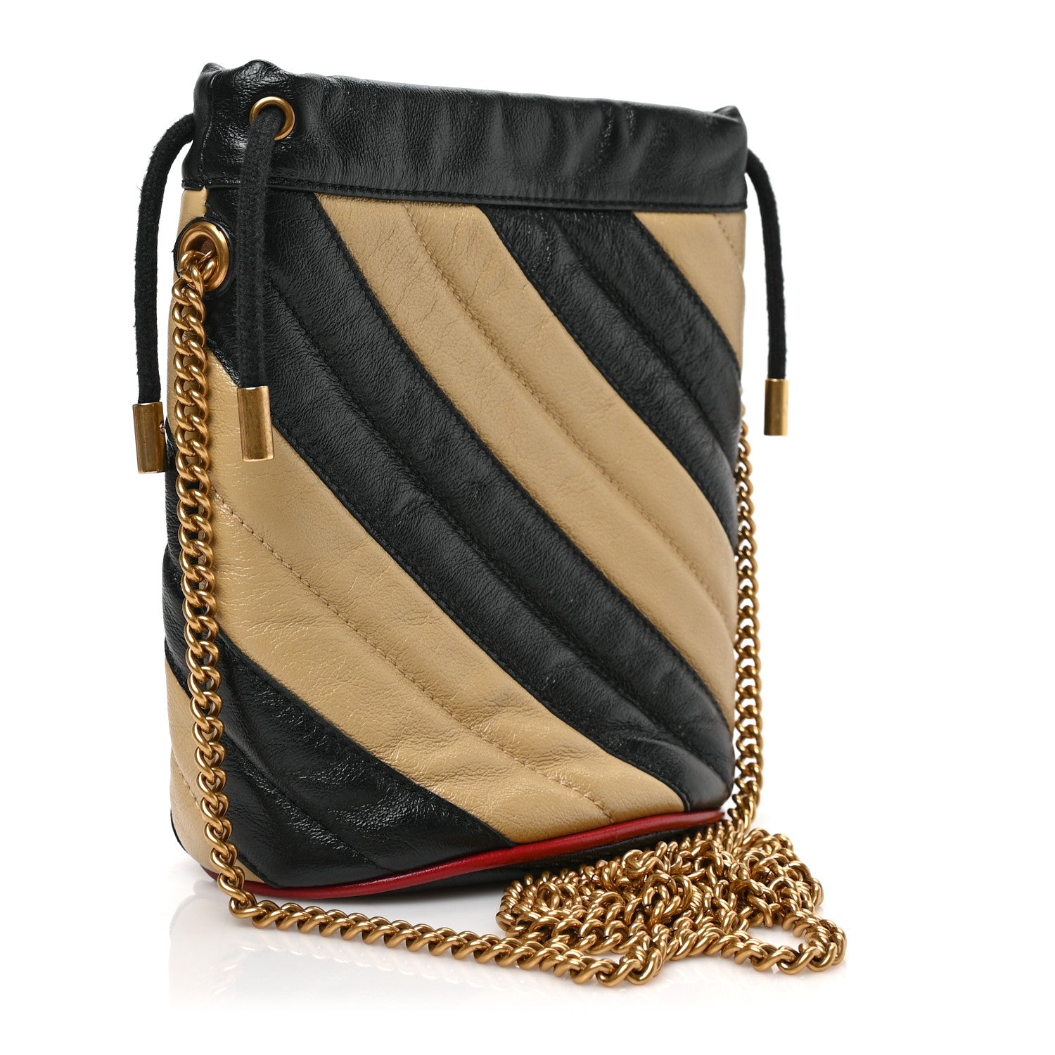 Gucci Azalea Calfskin Matelasse Diagonal Patchwork Mini Torchon GG Marmont 2.0 Bucket Bag Black Beige Romantic Cerise 3 of 8