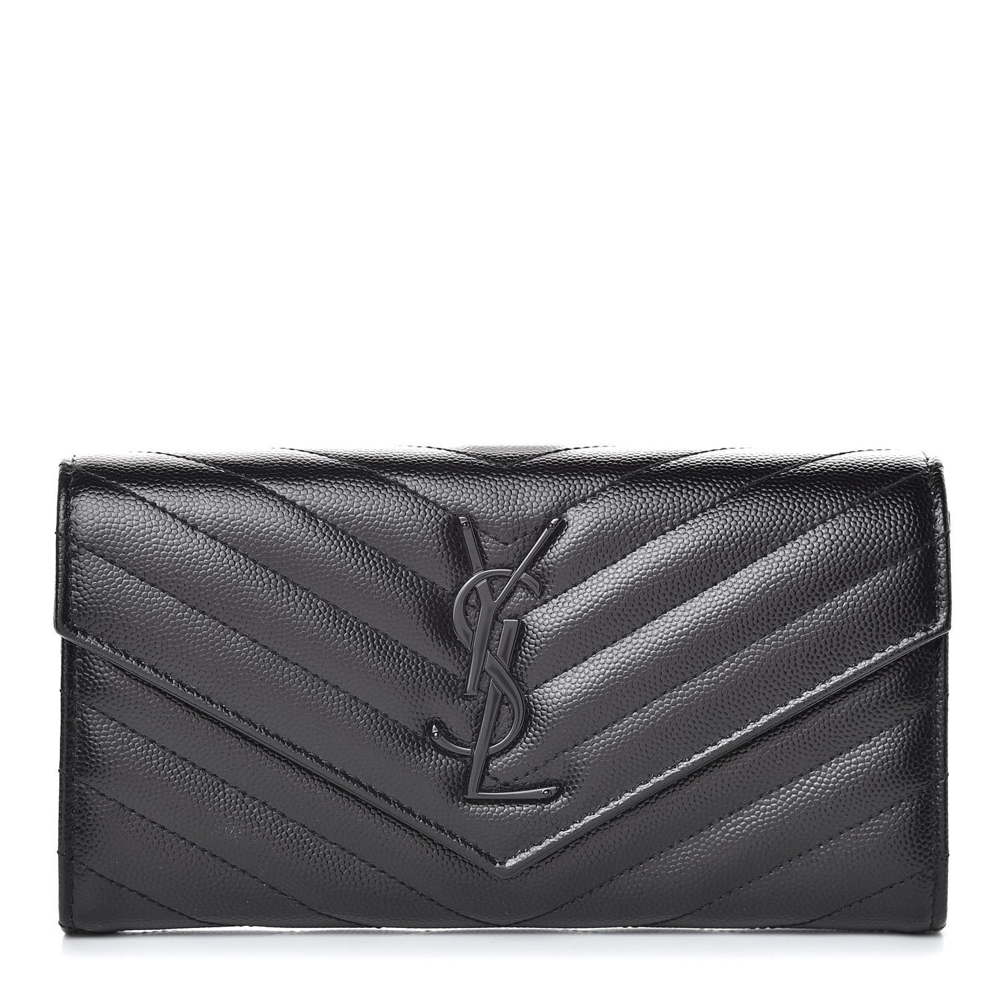 Grain De Poudre Matelasse Chevron Monogram Flap Wallet Black