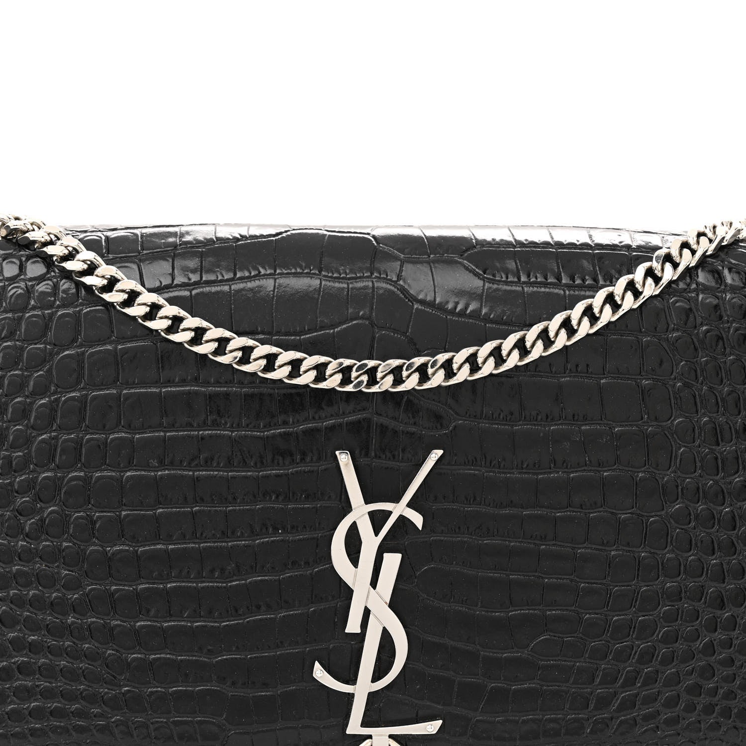 Saint Laurent Calfskin Crocodile Embossed Medium Classic Monogram Kate Tassel Satchel Black 8 of 12